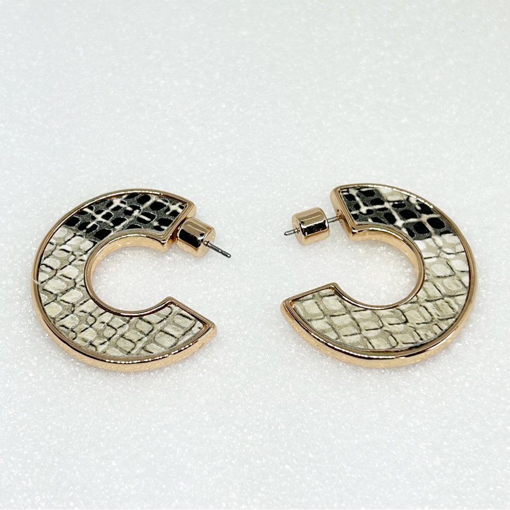 Kenneth Cole Faux Snakeskin Rose Gold Tone Hoop Earrings